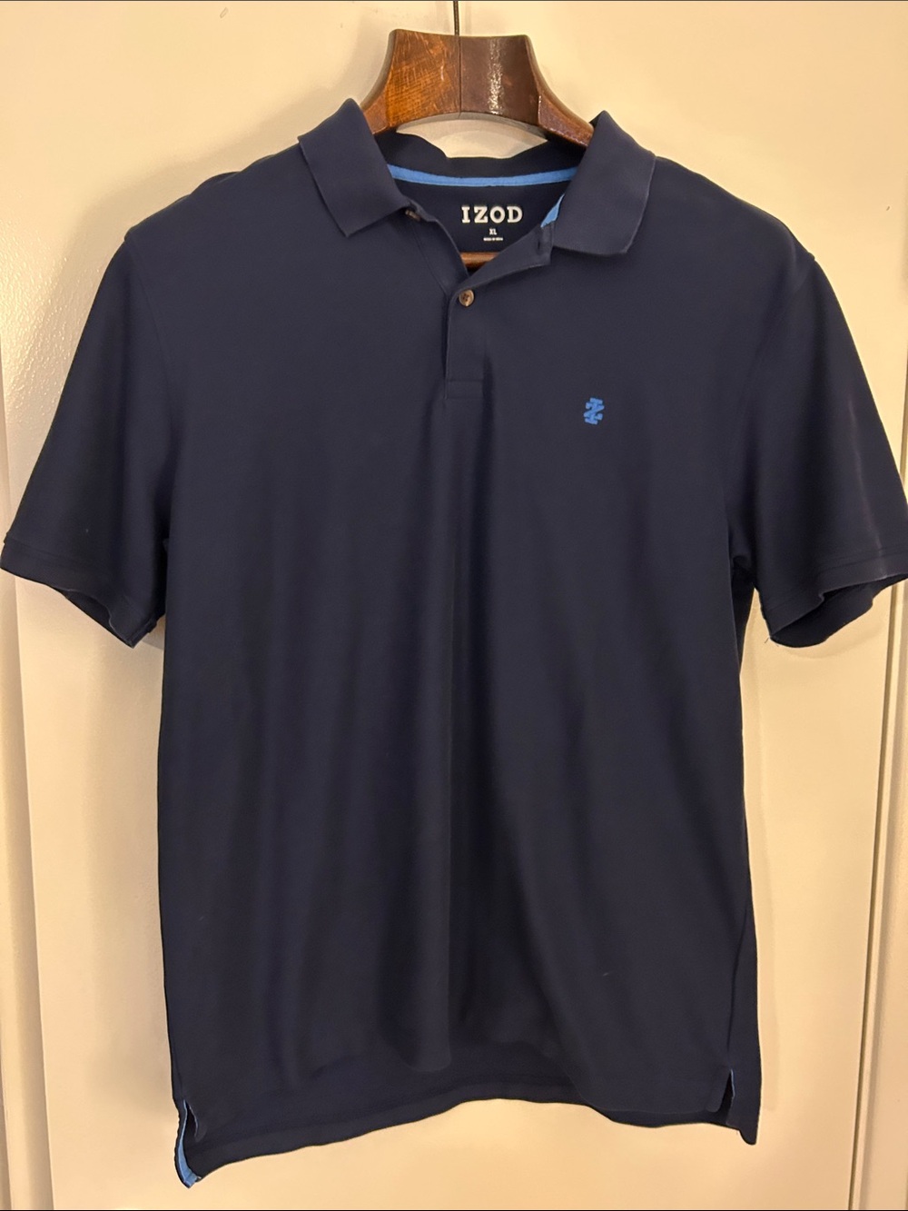 Izod Men's Navy Polo with Light Blue Logo Trim